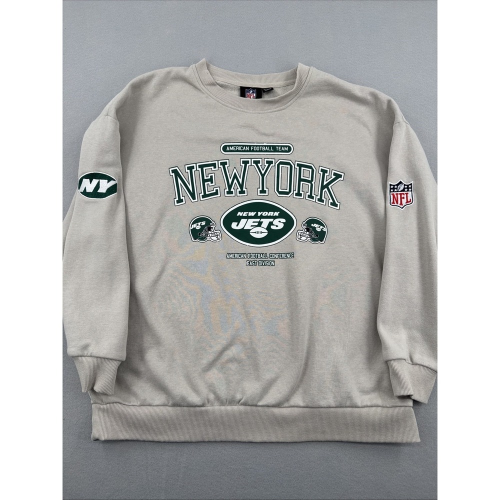 New York‎ Jets NFL Crewneck Sweatshirt Small Tan Blokecore Boxy-Fit Streetwear